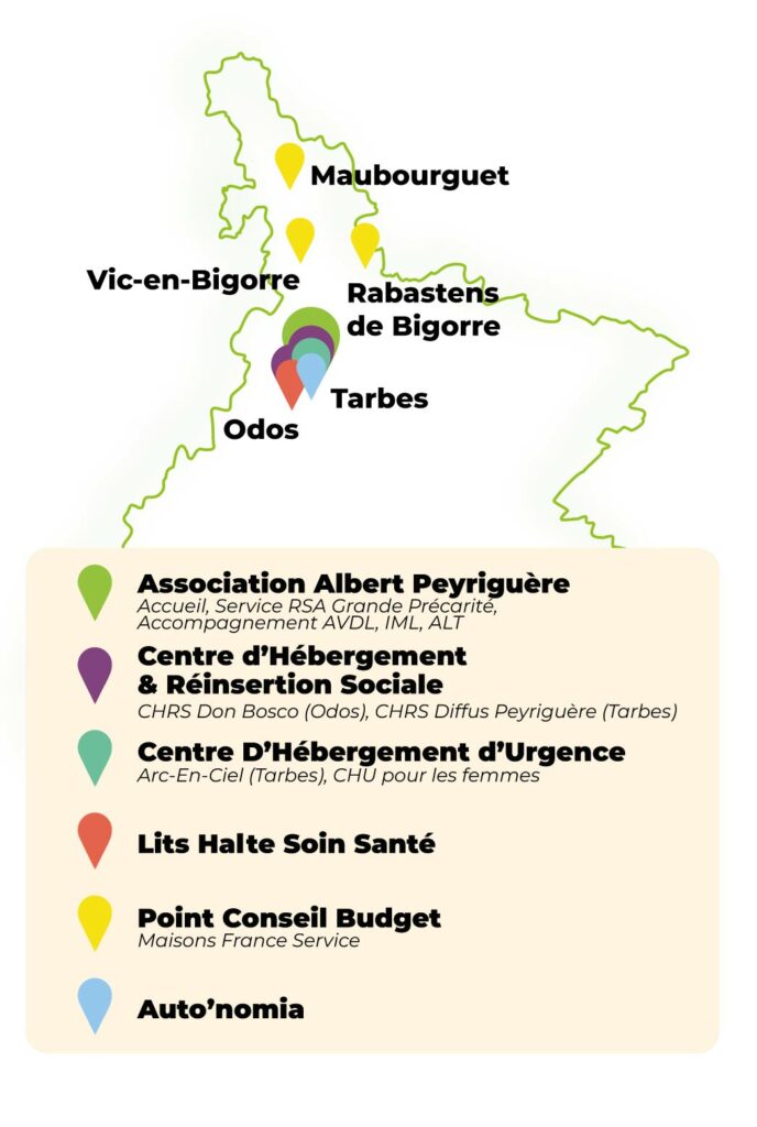 Mapping des activités de l'Association Albert Peyriguère dans les Hautes-Pyrénées.